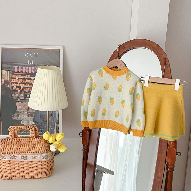 Mädchen pullover erdbeere stricken zwei-stück kleid, baby mädchen herbst und winter neue süße nerz flauschigen kleid_voghion.com
