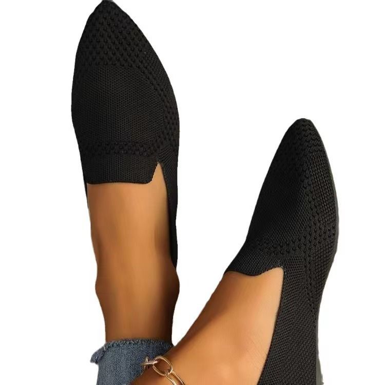 Women's Flat Sole 2025 Summer New Plus Size Women's Pointed Fly Woven Shallow Mouth Bean Shoes_voghion.com