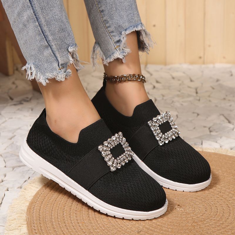 Scarpe da donna traspiranti, in tessuto Fly, di grandi dimensioni, con fibbia quadrata, a taglio basso e maniche a diamante._voghion.com