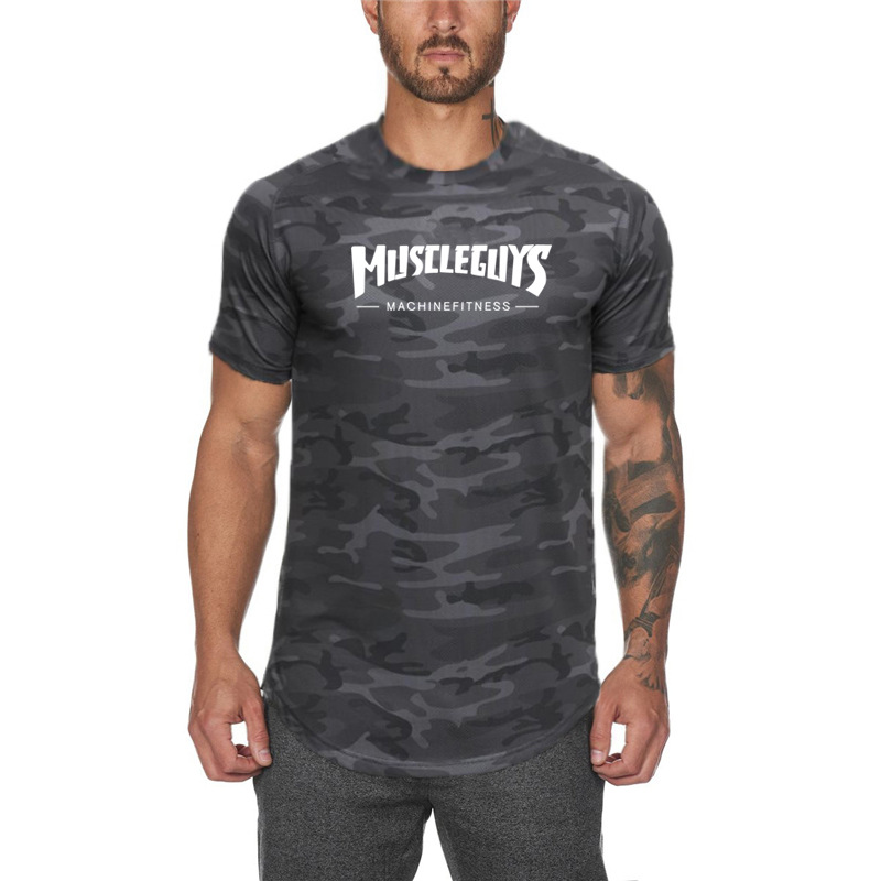 Men's fitness quick-drying camouflage short-sleeved recreational running training clothes_voghion.com