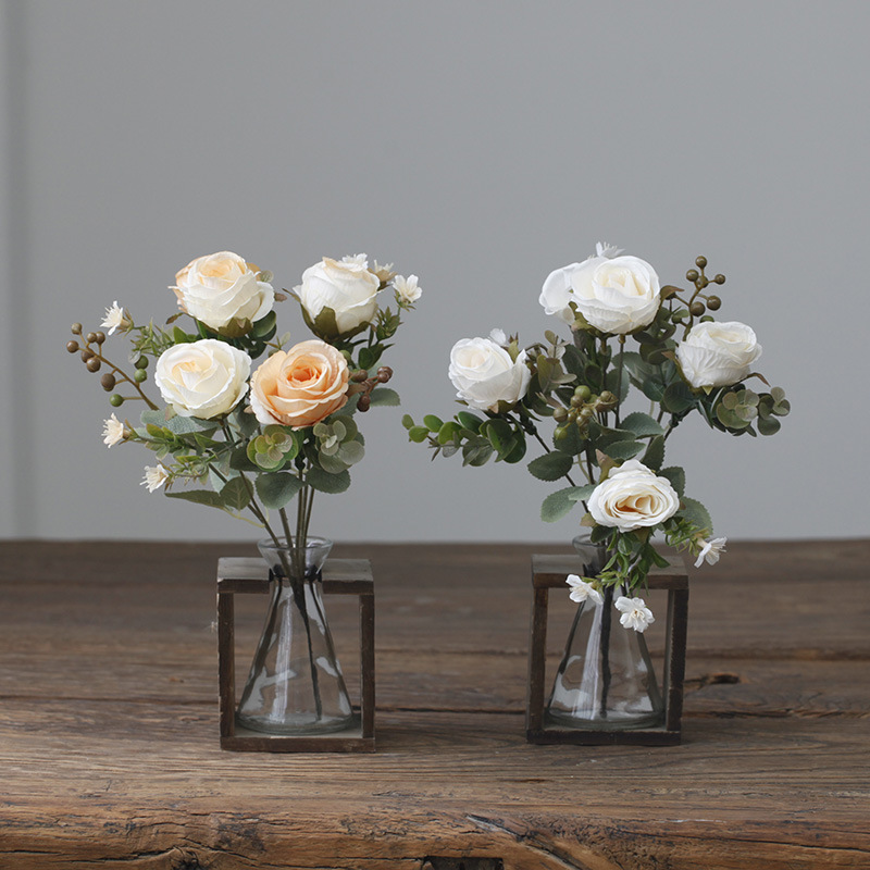 Wholesale artificial flowers 5 heads classical rose bunch wedding home decoration fake flowers road guide movable door lintel floral art_voghion.com