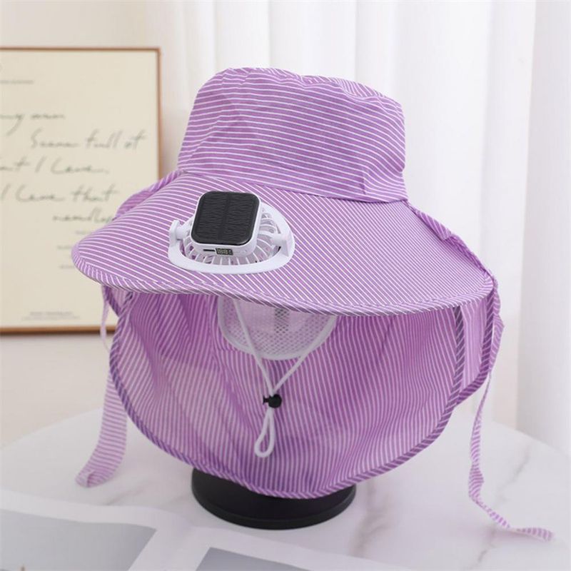 RYYD Gestreepte Bucket Hat - Ingebouwde ventilator|UV 50+|Nekflap_voghion.com