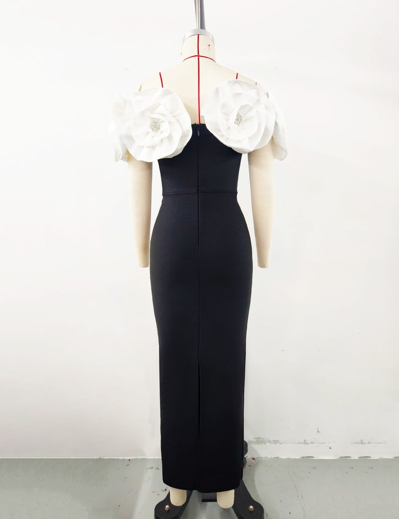 Elegantes weißes Bandagekleid mit Blumenmuster für Frauen – Sexy, figurbetontes, langes Abendkleid mit hoher Taille, Stretch-Polyester-Elasthan, ärmelloses Korsett-Partykleid_voghion.com
