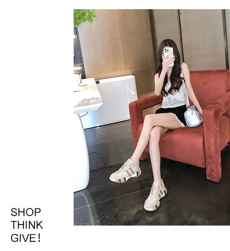 New Women's Fashion Sneakers With Rhinestone Accents – Lightweight, Comfortable & Non-Slip – Available In Sizes 35-43 (Silver/Gold)_voghion.com