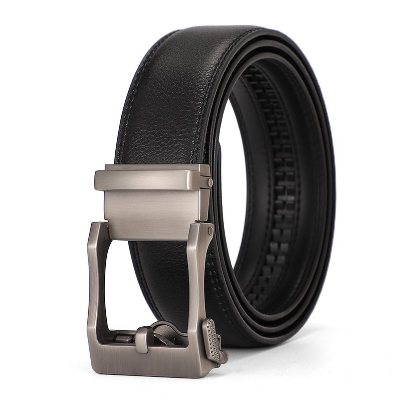 Men's Second Layer Leather Belt With Alloy Automatic Buckle - High Quality Casual Dress Belt_voghion.com