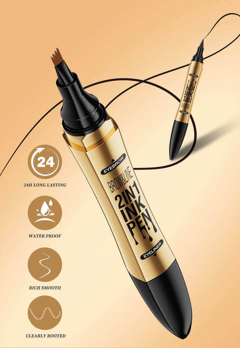 Matita per sopracciglia liquida a quattro punte Hellokiss a doppia testa + eyeliner Matita per sopracciglia impermeabile ad asciugatura rapida nuovo prodotto_voghion.com