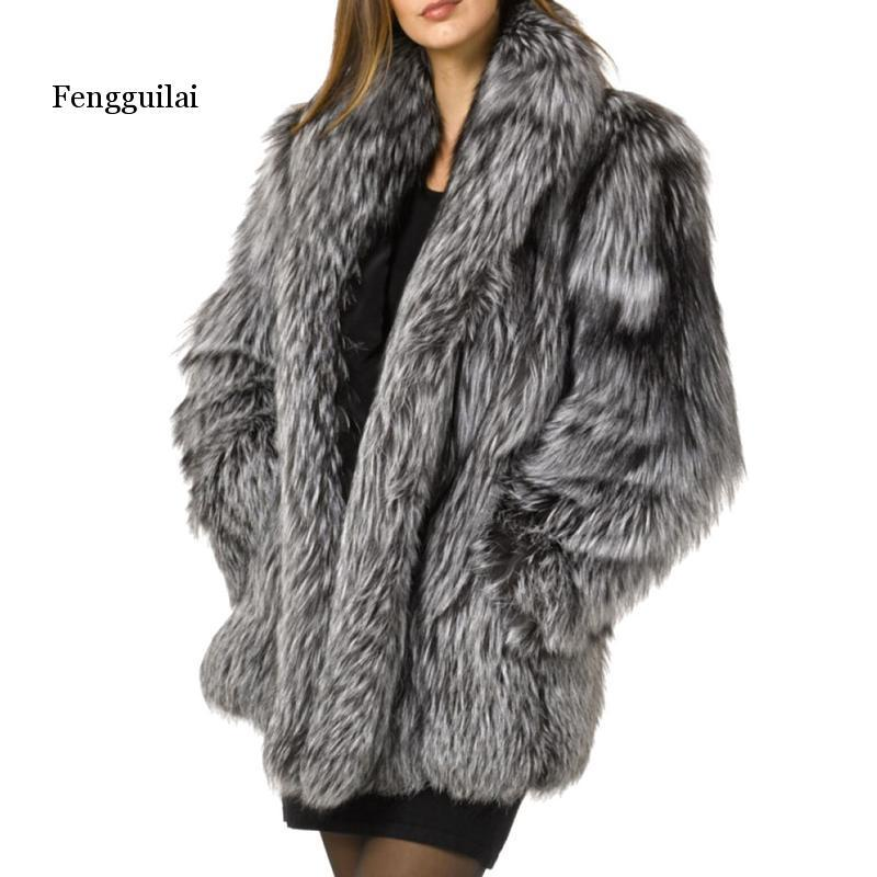 Damenmode Kunstpelzmantel Langer Fuchspelz Patchworkmantel_voghion.com