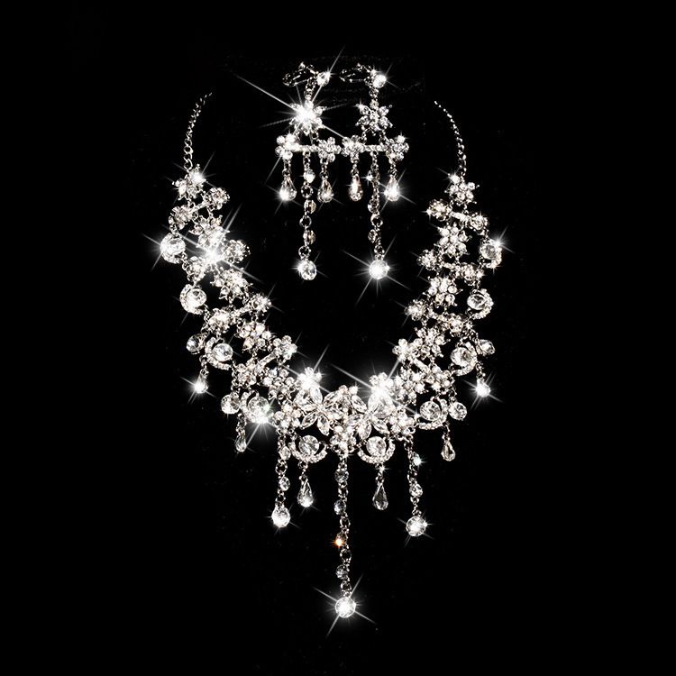 Squisito set di gioielli da sposa in due pezzi, abito da festa, collana, orecchini e clavicola, set di gioielli_voghion.com