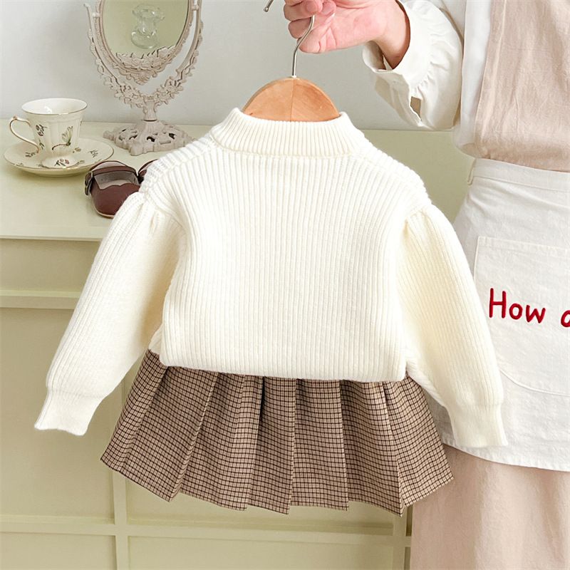 "Mädchen-Strickpullover & Prinzessinnenkleid, 2-teiliges Set - Weicher Acrylstoff, Cartoon-Muster, Langarm, Winter- & Herbst-Outfit für Kleinkinder (3-8 Jahre)_voghion.com