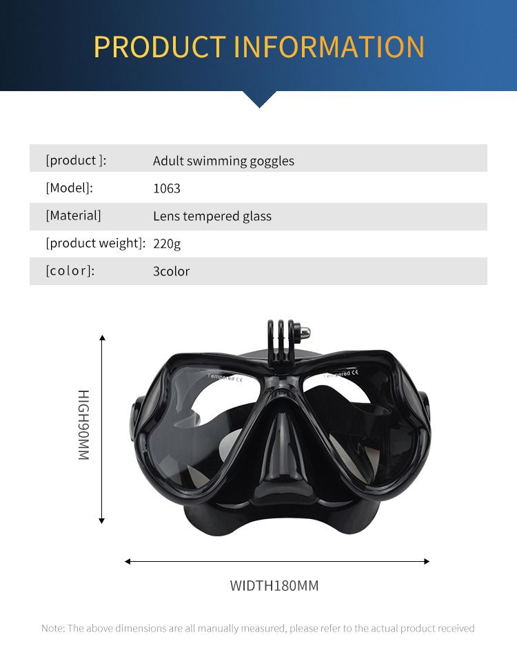 Male female adult goggles, large frame silicone face mirror, swimming and snorkeling mask, diving goggles_voghion.com