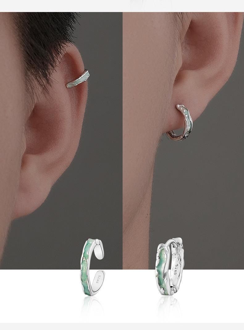 S Silver Needle High End, mintgrüner Schnallenclip ohne Ohrlöcher, einzeln, einzigartiges Design für Herrenohrringe_voghion.com