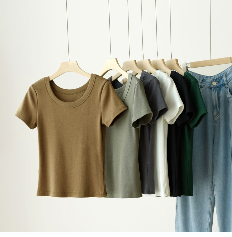Selected Premium Cotton U-neck Women's Short Sleeved 2025 Summer New Style Loose And Slimming High-end T- Top Base_voghion.com