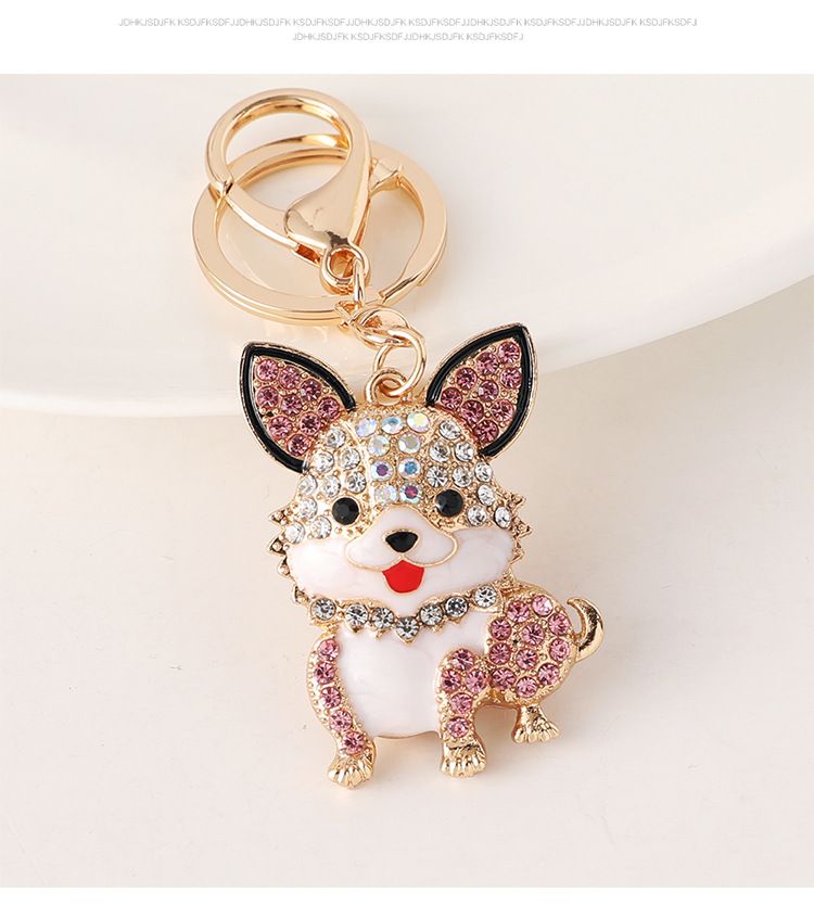 Niedlicher Hund Metall Schlüsselanhänger Anhänger Öltropfen eingelegt Diamant Tier Welpe Mode Tasche Charme kleines Geschenk_voghion.com