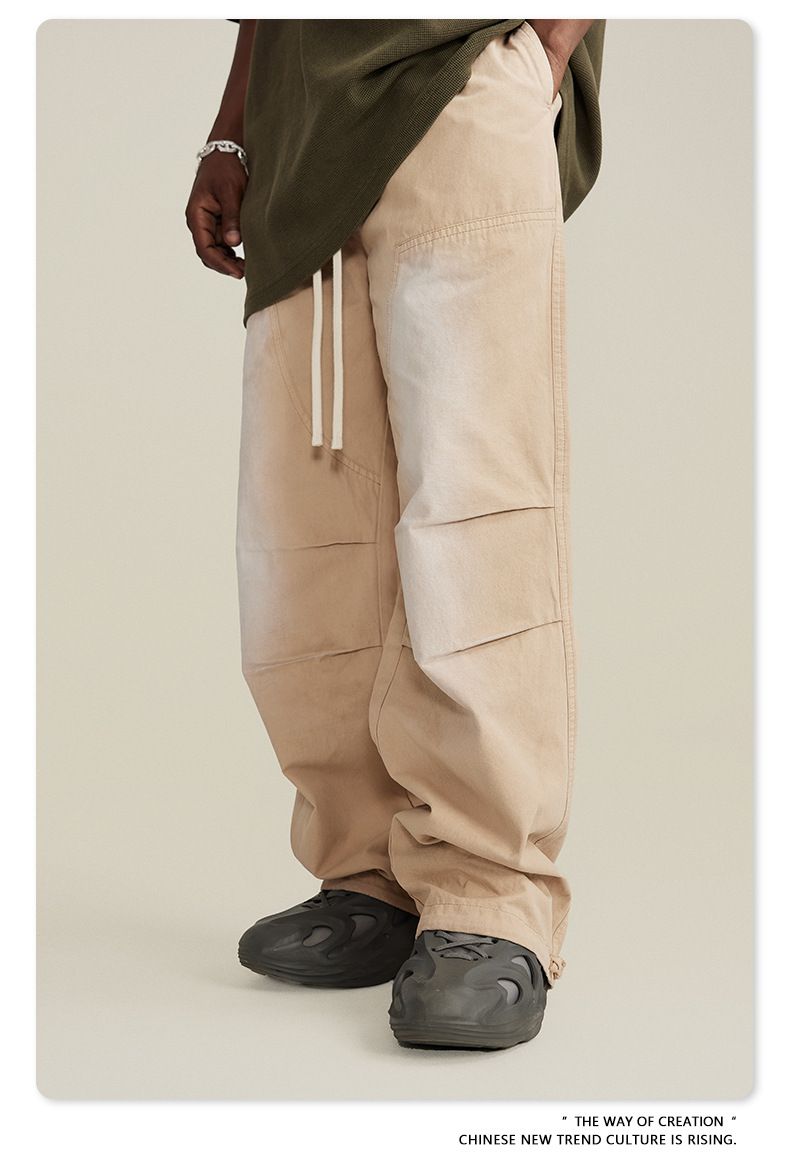 Man's clothing Washed change drawstring bunched feet woven lumber overalls men's fashion brand_voghion.com