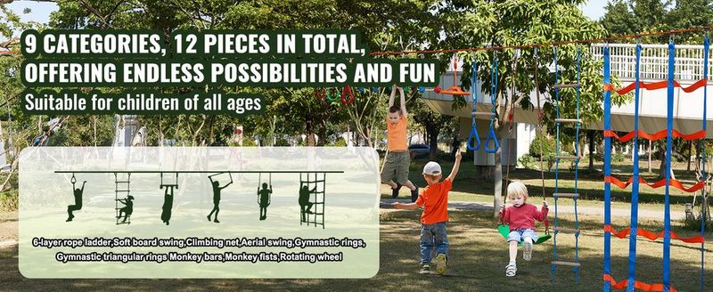 VEVOR Ninja Warrior Obstacle Course For Kids, 2 X 50 Ft Weatherproof Slacklines, 500lbs Weight Capacity Monkey Line, Outdoor Playset Equipment, Backyard Toys Training Equipment Set With 12 Obstacles_voghion.com