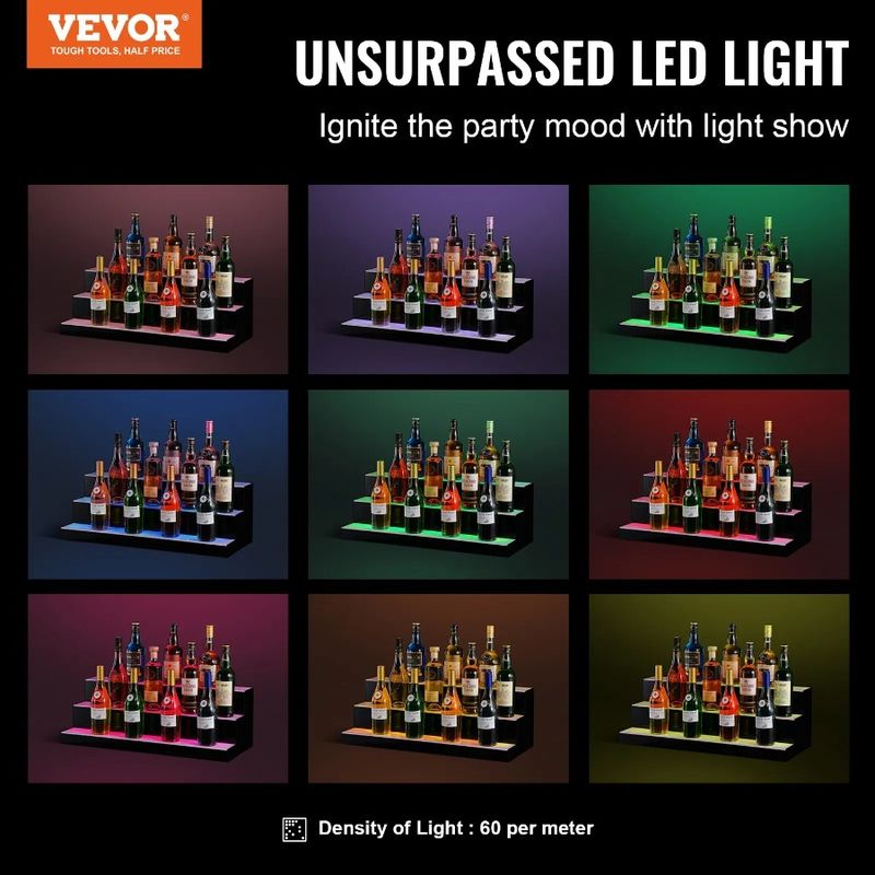 Liquor Display Bottle Bar 30 RF 3-Step LED And Lighted App Control Shelf_voghion.com