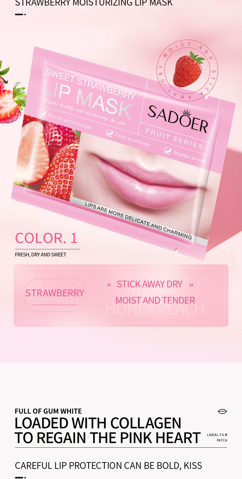 Boxed 8g X 20 Slices Fruit Strawberry Moisturizing Care Hydrating Lip Mask_voghion.com