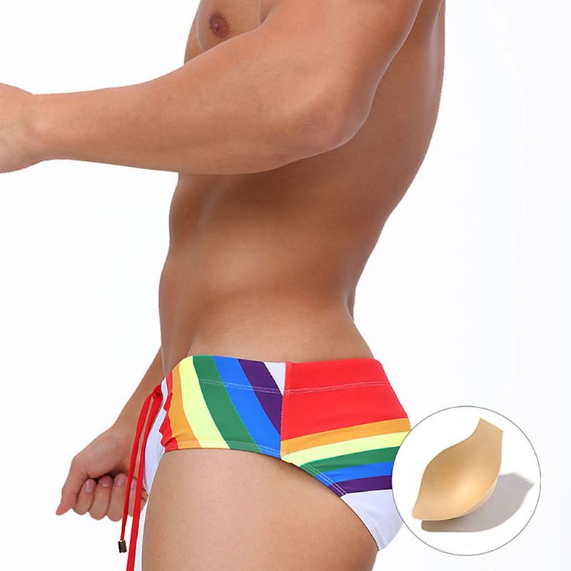UXH Rainbow New Swim Trunks With Cup Sexy Close-fitting Quick-dry Sports Triangle For Men_voghion.com