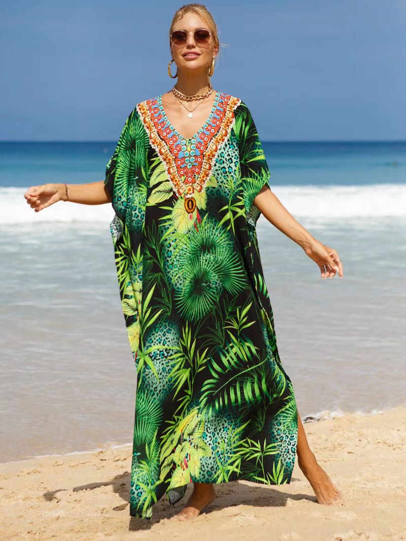 Bohemian Beach Cover-Up Kleid – Leichte und atmungsaktive Tunika aus 99 % Baumwolle für Damen, übergroßes, fließendes Sommerkleid, perfekt für den Pool_voghion.com
