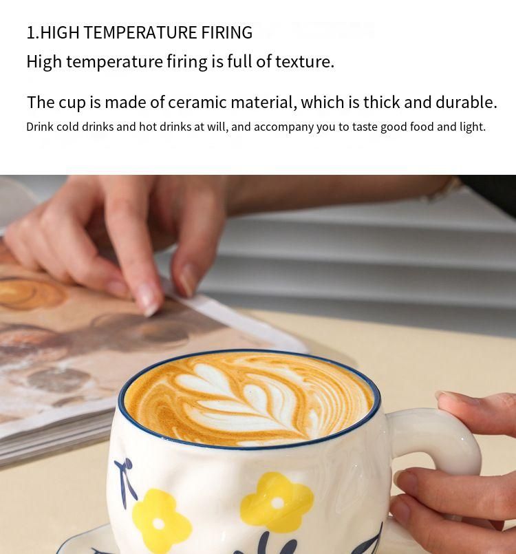 Ins Style Ceramic Coffee Pinched Hand Painted Irregular And Saucer High Aesthetic Breakfast Cup_voghion.com