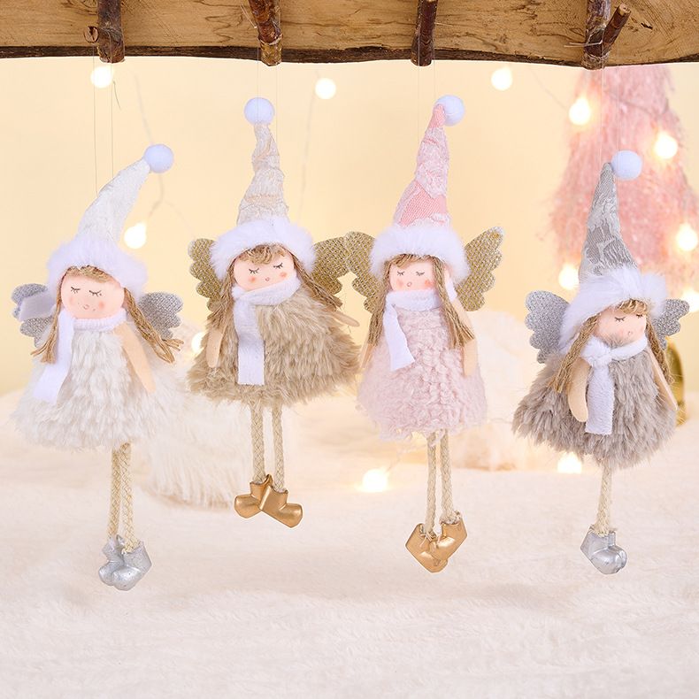 Pom Pom Hat Angel Girl Ornament - Christmas Tree Hanging Decorations, Set Of 4 (Beige, Gray, White, Pink), European Style Holiday Decor"_voghion.com