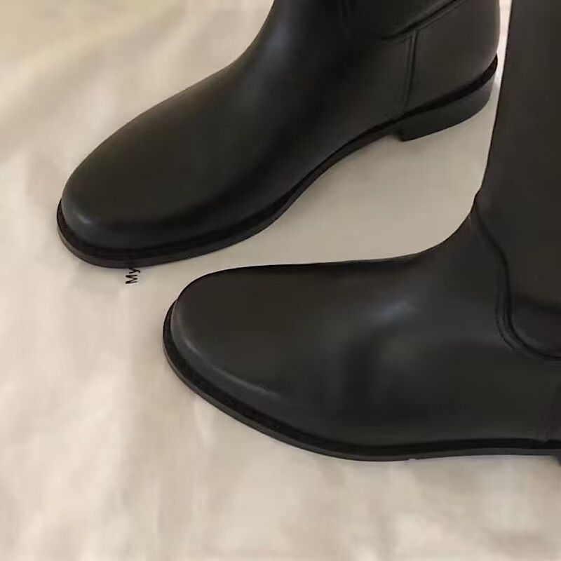 leather Riding Winter Within The High Cylinder Small Gold Buckle Over The Knee Boots_voghion.com