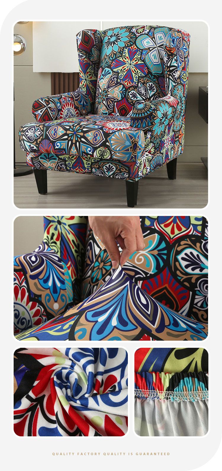Bohemian Style Wingback Chair Slipcover - Elastic Full Coverage Sofa Cover For Club Chairs, Dustproof & Stretch Fit_voghion.com
