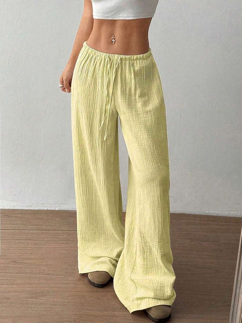 Elegant High-Waisted Wide-Leg Pants For Women - Soft Cotton Stretch Comfortable Casual Trousers With Drawstring Waist_voghion.com