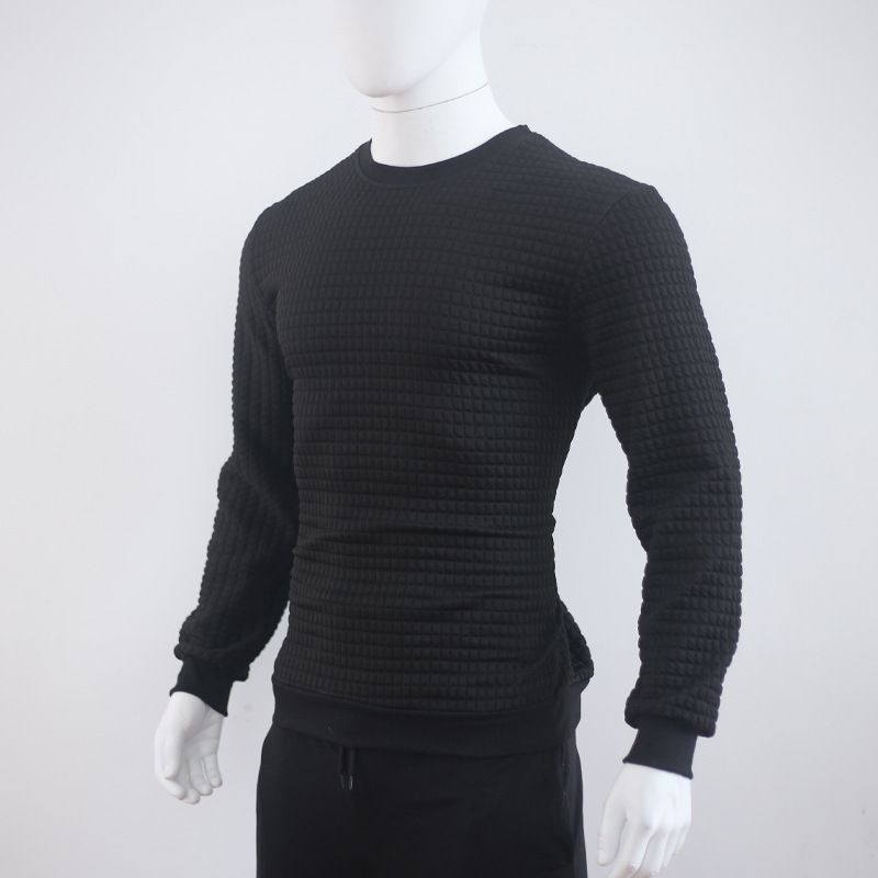 Lässiges Herren-Sweatshirt – Locker geschnittener Rundhalspullover mit Mini-Karomuster | Weiche Baumwollmischung, dicker für Frühling/Herbst_voghion.com