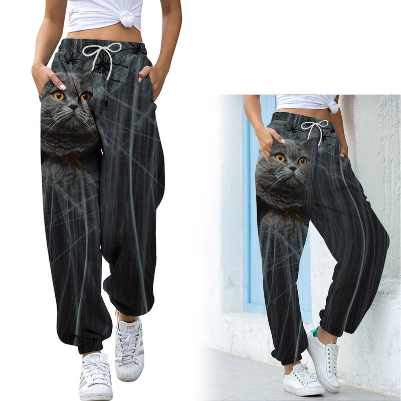 Pantaloni casual versatili a vita alta con gamba larga e stampa digitale 3D Halloween Series 2023 da donna_voghion.com