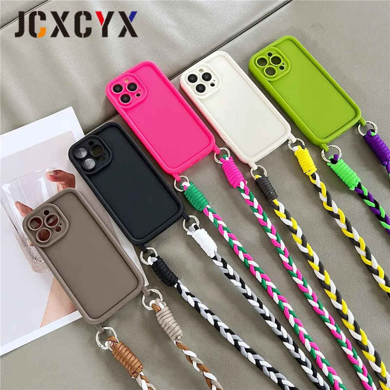 Matte Liquid Silicone Crossbody Necklace Cord Lanyard Soft Case For iPhone 14 Pro Max 15 13 12 11 XS XR Shockproof Cover_voghion.com
