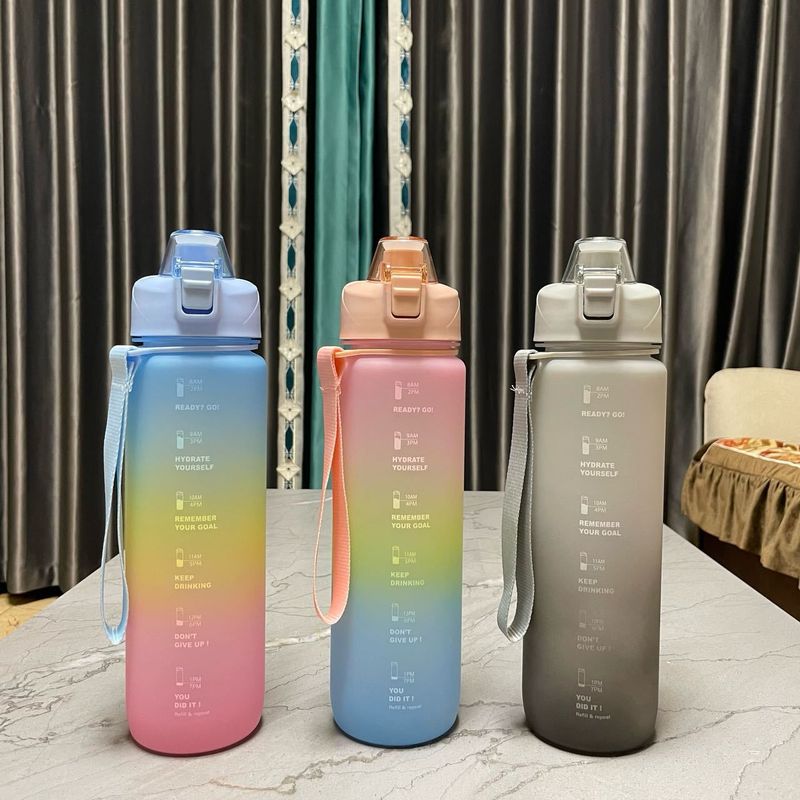 1000ml gradient color large capacity plastic water cup frosted outdoor gym sports water bottle_voghion.com