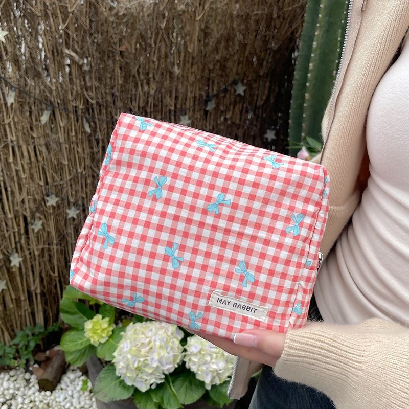 Begge Kosmetiktasche mit karierter Schleife – großes Fassungsvermögen und stilvoll (süßer Make-up-Organizer für Reisen und den täglichen Gebrauch)_voghion.com