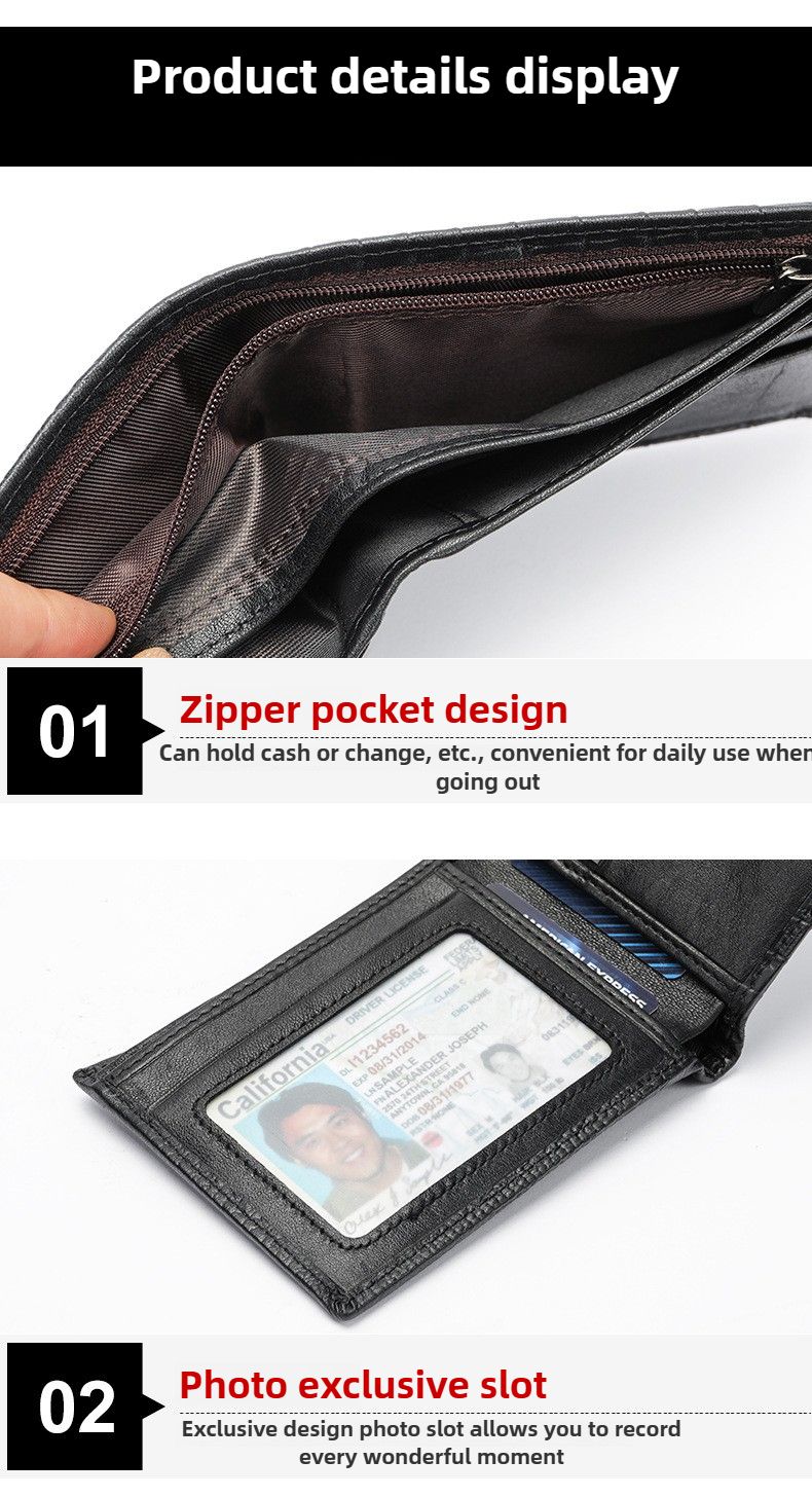 Portafoglio alla moda, in vera pelle con multi-slot per carte, modello coccodrillo, semplice, classico, da uomo, porta carte multifunzione_voghion.com