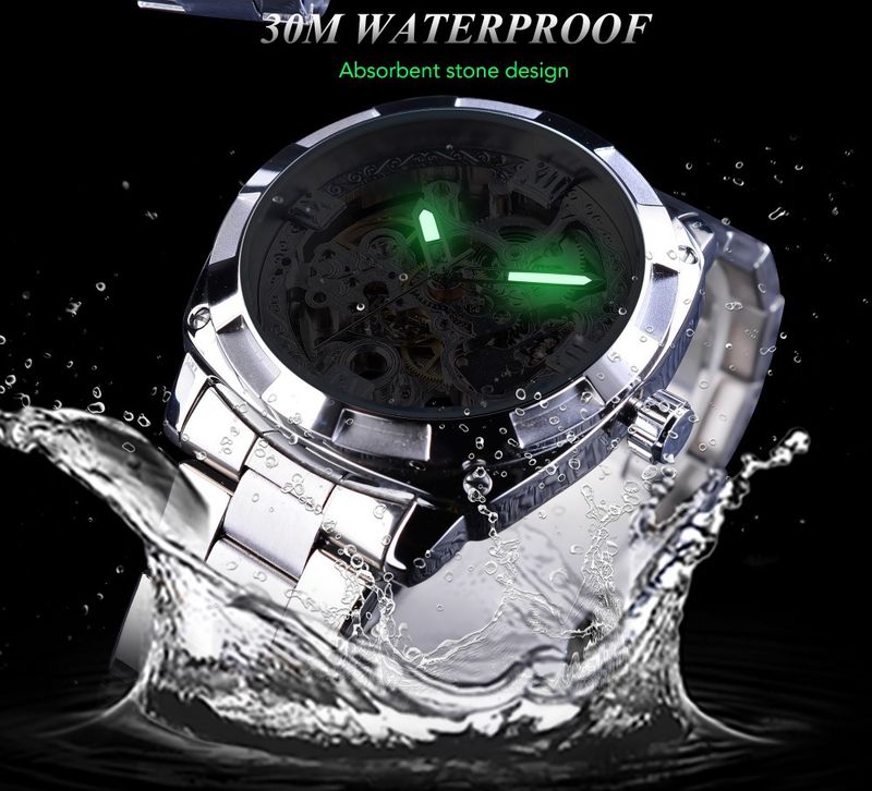 Reloj mecánico automático para hombre con esqueleto, correa de acero, informal._voghion.com