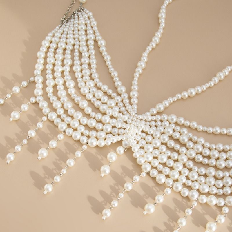 Catena per il petto con perline da bikini da spiaggia, catena per il corpo con frange di perle multistrato_voghion.com