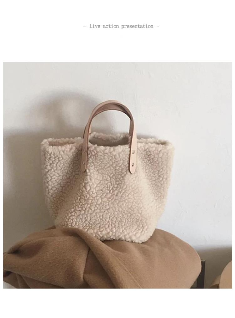 Borsa invernale in peluche a tracolla in lana tinta unita di grande capacità, edizione coreana, semplice e versatile B_voghion.com