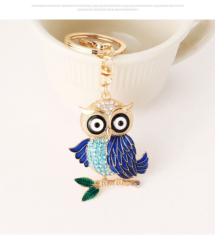 Portachiavi con ciondolo in metallo, piccolo regalo, accessorio per borsa da donna, a forma di gufo con goccia di olio e diamante._voghion.com