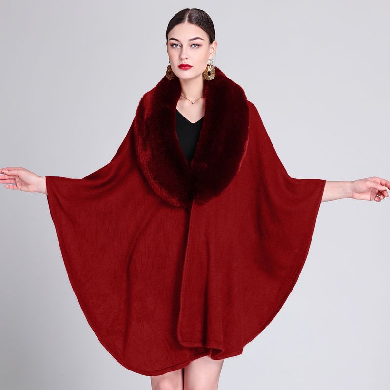 Bontkraag cape cape grote maat gebreide cardigan losse cape jas vrouw_voghion.com