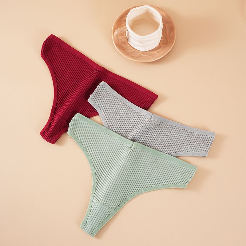European And American New Solid Color Seamless Underwear Beach Bikini Fashionable High Elastic Comfortable Triangle T Shaped Underwear_voghion.com