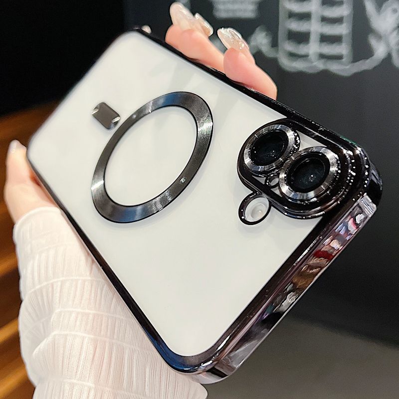 Galvanoitu läpinäkyvä TPU pehmeä kotelo iPhone 16 15 14 Plus 13 12 11 Pro Max Magsafe langattomalle lataussuojalle_voghion.com
