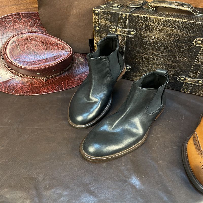 Stivali in vera pelle di cavallo fatti a mano, stivaletti casual in pelle alla moda per quattro stagioni_voghion.com