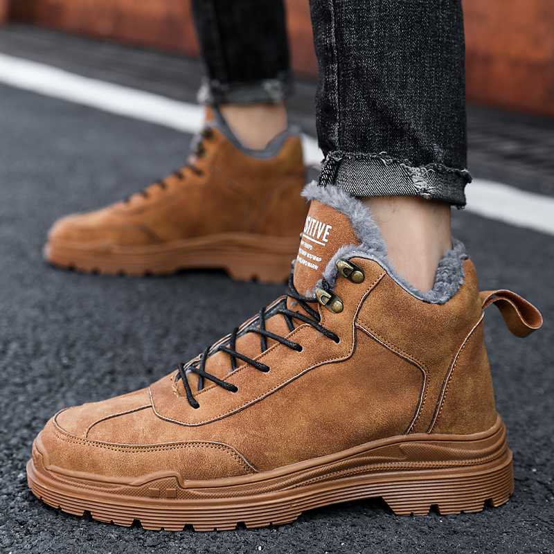 Herensneakers met stalen neus Winterwarme fleece enkellaarsjes Winddichte heren outdoor wandelschoenen_voghion.com