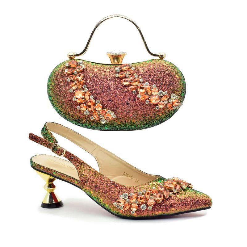 Vintage Diamant-Set klobige Sandalen mit Abendessen Tasche Set Mode Design Strass Abendtasche_voghion.com