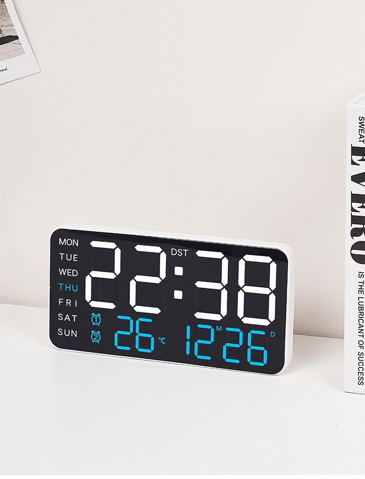 Modern LED Digital Wall Clock With Temperature Display, Calendar & Alarm - Frameless Design For Living Room, Bedroom, Office_voghion.com
