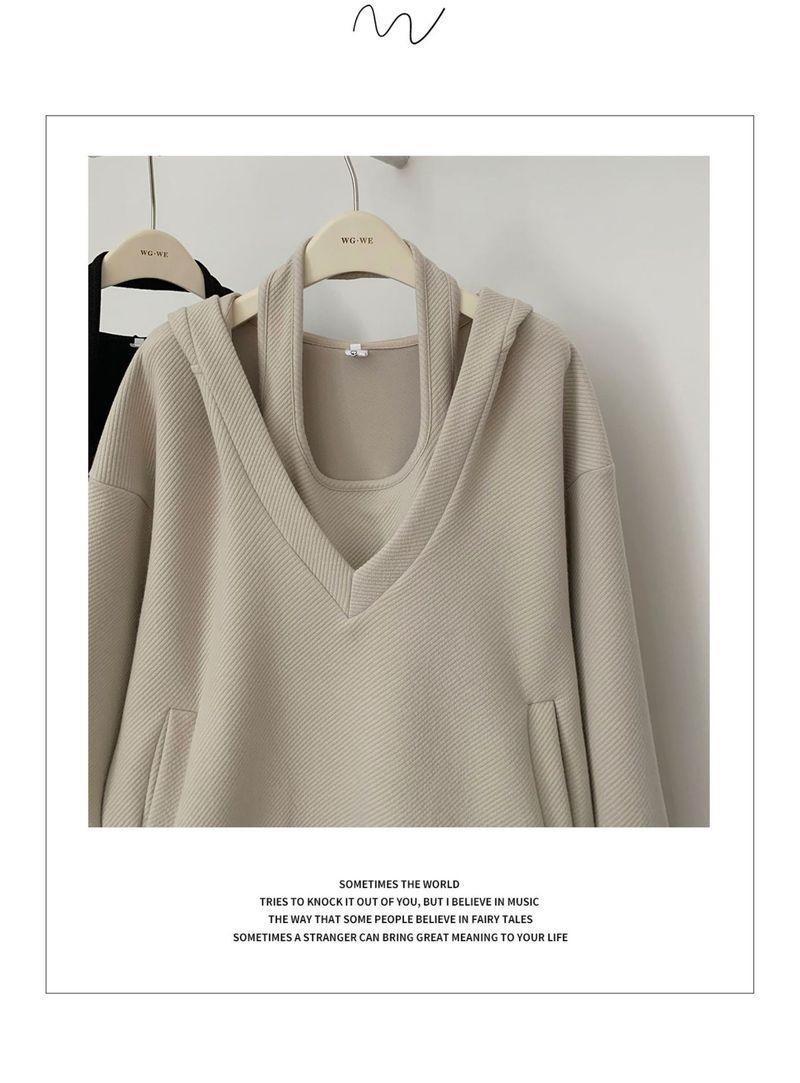 Odzież damska jesień i zima garnitur spódnica luźny kaptur sukienka halter luźny sweter kurtka casual fashion dwuczęściowy garnitur dla kobiet_voghion.com