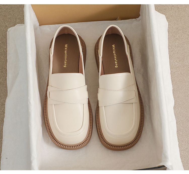 Plateau-Loafer für Damen mit einem Fuß, schwarze Retro-Schuhe aus kleinem Leder, dicker Absatz und weiche Sohle, Einzelschuhe für Damen_voghion.com
