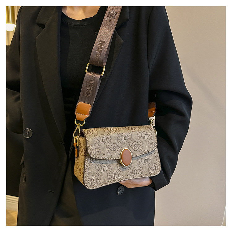French niche design women's handbag 2024 new light luxury printed single crossbody small square bag wide shoulder strap_voghion.com