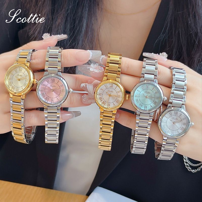 Montre Scottie Fashion 9701B pour femme, bracelet en acier, cadran ballon, chiffres romains, petit cadran_voghion.com