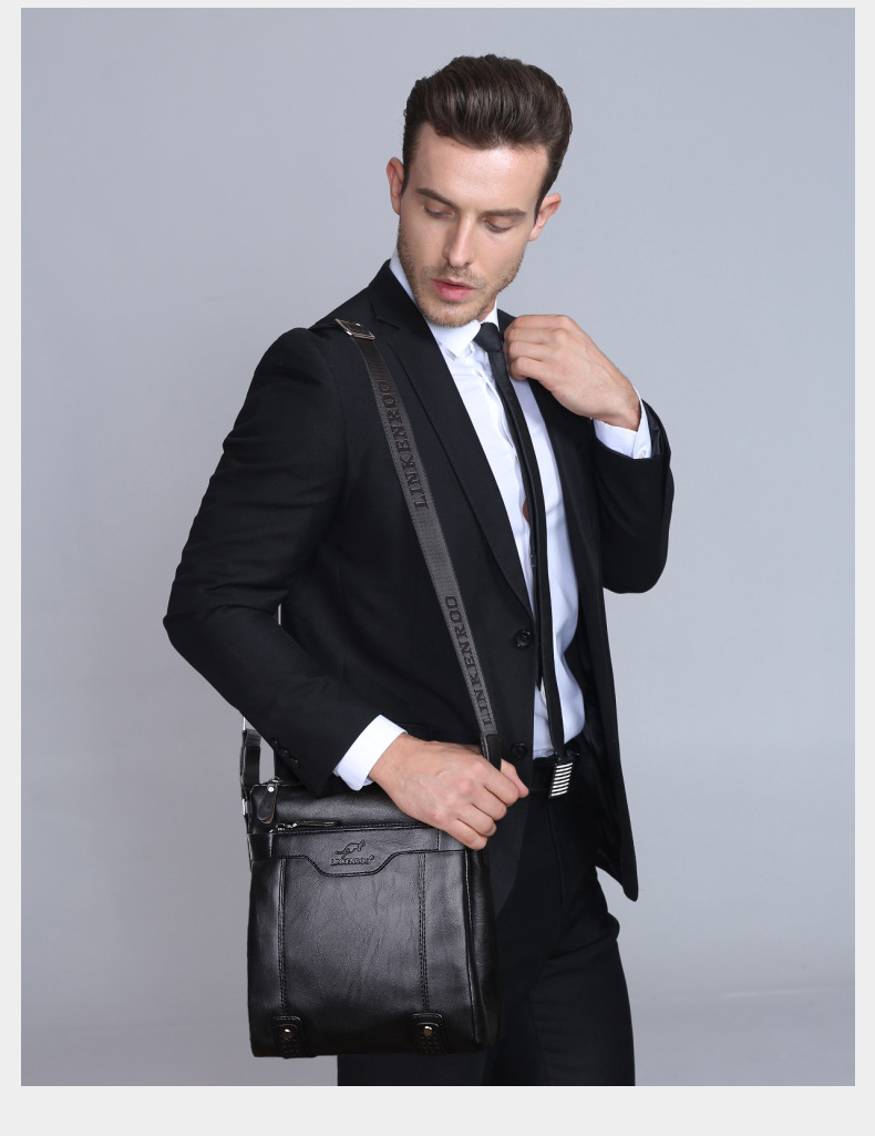 Taschenset für Herren: Einschultrige Herren-Ledertasche, umgehängte Business-Aktentasche, lässiger vertikaler Gezeitenrucksack._voghion.com